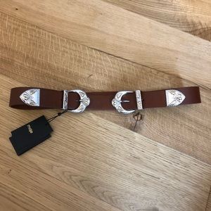 Maje leather double buckle belt